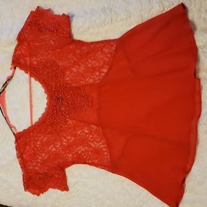 BKE Red Lace Sheer Blouse